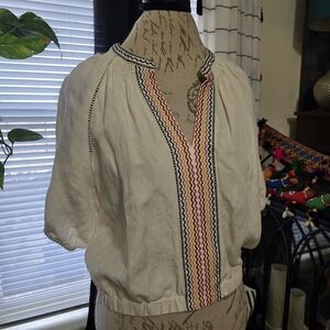 Marine Layer Archive White Embroidered Linen 70s Vibe Top